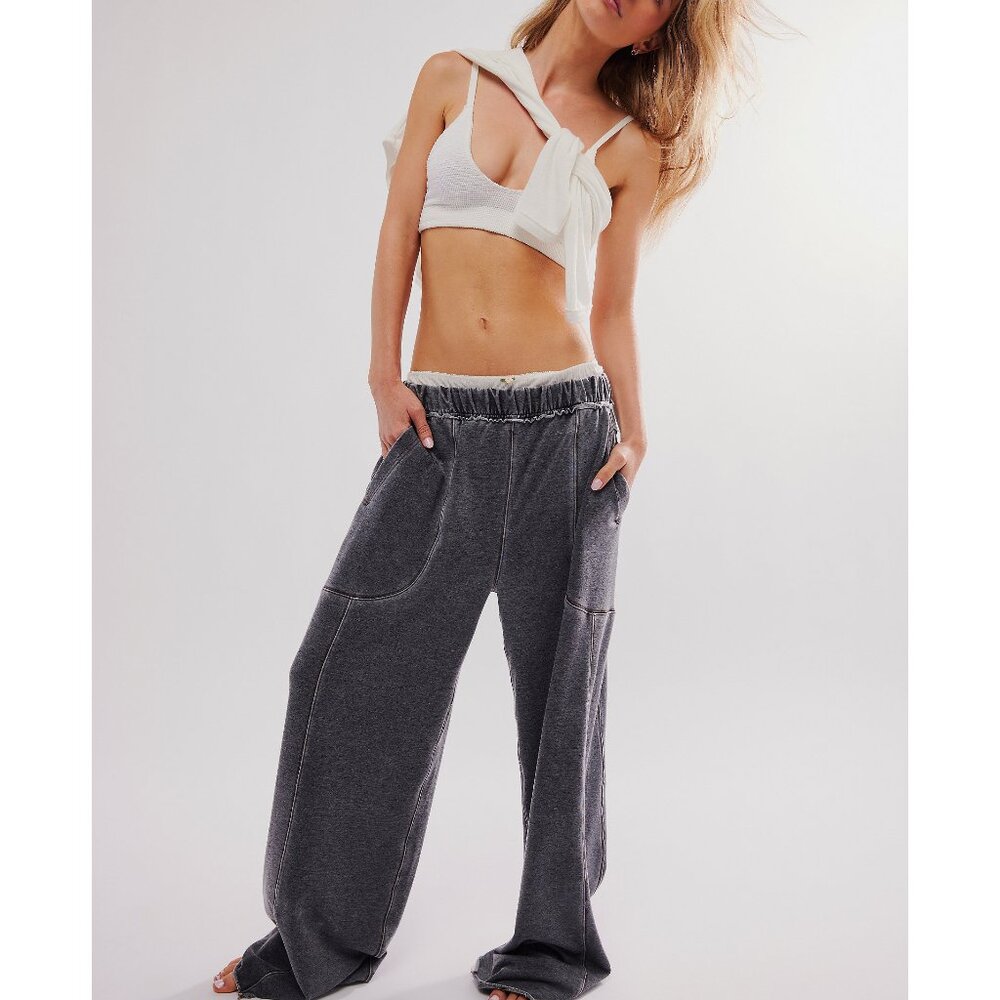 Free People Charcoal Wide Leg Sweatpants NWT